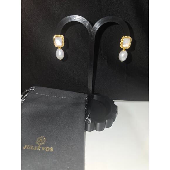 Julie Vos Marbella Earrings - Iridescent Clear Crystal & Mother-of-Pearl - NWOT - Picture 1 of 4